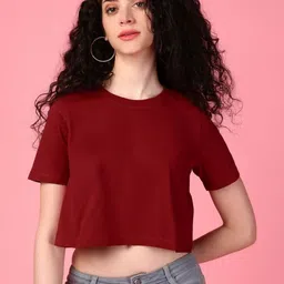 DressBerry Women Solid Round Neck Pure Cotton Boxy T-shirt-image-86