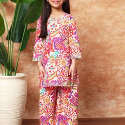 Readiprint Fashions Girls Floral Printed Gotta Patti Pure Cotton Straight Kurti & Palazzo-picture-48