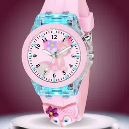 ON TIME OCTUS Girls Printed Dial & 3D Straps Analogue Watch KD-034 PINK FOX-39
