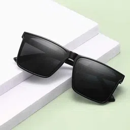 LEGEND EYEWEAR Unisex Black Lens & Black Square Sunglasses with-image-61