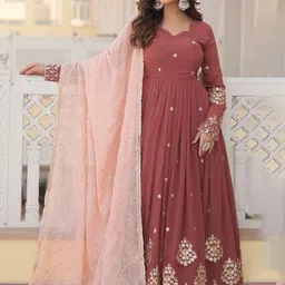 KALINI Fit & Flared Ethnic Motifs Gown With Dupatta Dresses-image-49