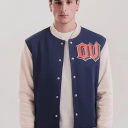 Overlays Men Typography Crop Varsity Jacket with Embroidered-40