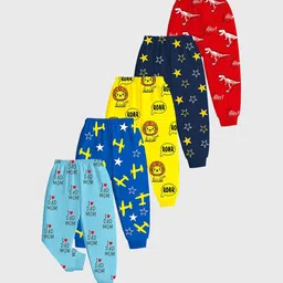 KUCHIPOO Infant Boys Pack Of 5 Printed Joggers-11