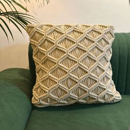 LUSHLYF Beige Geometric Macrame Textured Cotton Square Cushion Covers-3