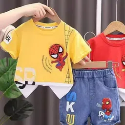 YK Boys Spider-Man Printed Round Neck T-Shirt With Shorts-13