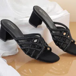Metro Women Woveb Design Block Mules-51