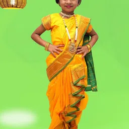 Mom and Me Kids-Girls Yellow Pure Cotton Saree-picture-31