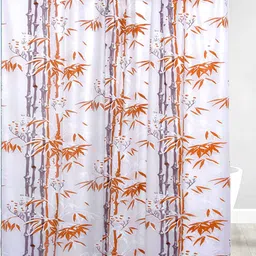 Kuber Industries 2-Pcs Orange & White Leaf Print ShowerCurtains-98
