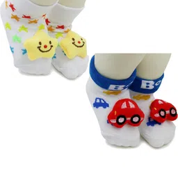 NESKA MODA 6 To 12 Months Baby Set Of 2 Pair Cotton Anti Slip Face Ankle Socks/ Booties-image-98