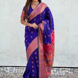 all about you Woven Design Zari Silk Blend Paithani Saree-picture-20