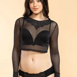 Enamor P142 Elegant Eyelash Lace Low Rise Bikini Briefs- P142 Black-image-19