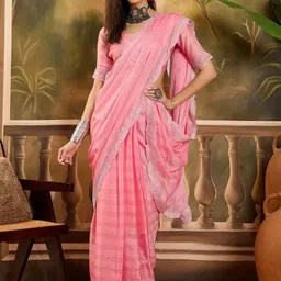 Sangria Women Beads and Stones Work Embellished Saree With Unstitched Blouse-picture-7