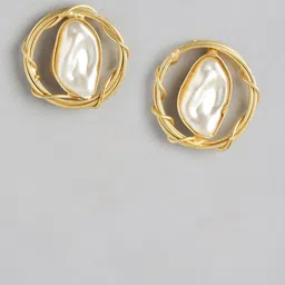 Anouk Gold-Plated Mother of Pearl Circular Shaped Studs image 3