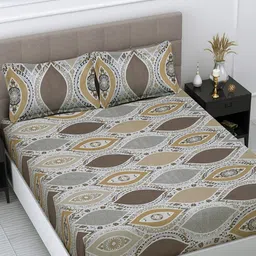 Myntra Elegant Homes White & Brown Ethnic Printed 300 TC King Bedsheet Set-2.50 m x 2.25 m-10
