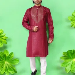 Atly Men Yoke Design Empire Mirror Work Kurta with Pyjamas-15
