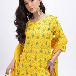 HERE&NOW Ethnic Motifs Print Straight Kurta with Trousers & Dupatta-picture-6