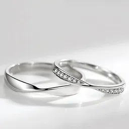 PASU FASHION Set Of 2 Silver Plated Crystals Adjustable Couple Finger Rings-42