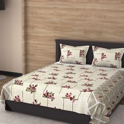 Myntra Elegant Homes White & Pink Ethnic Motifs 210 TC Queen Bedsheet with 2 Pillow Covers-image-37