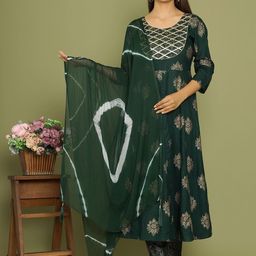 HEBA Floral Foil Printed Empire Gotta Patti Anarkali Kurta With Trousers & Dupatta-58