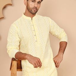 Jompers Abstract Embroidered Mandarin Collar Chikankari Cotton Kurta With Dupatta-picture-39