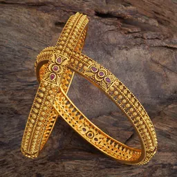 Kushal's Fashion Jewellery Set Of 2 Gold Plated Stone Studded Antique Bangles-2