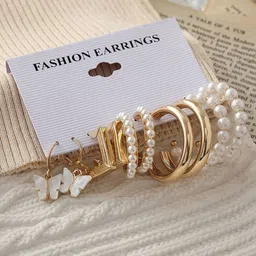 GOLDIWALA Set Of 5 Gold Plated Contemporary Half Hoop Earrings-1