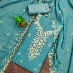 Lilots Floral Embroidered Zari Unstitched Dress Material-image-73