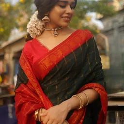 SWEETPEL Women Checked Woven Design Banarasi Saree-picture-39