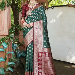Anouk Rustic Ethnic Motifs Woven Design Zari Silk Blend Banarasi Saree-picture-4