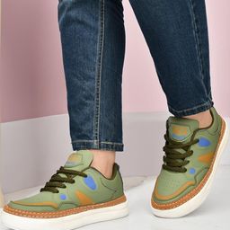 Erix Men Olive Synthetic Leather Sneakers-image-4