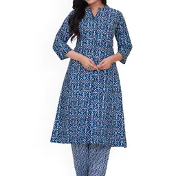 Aadikart Ethnic Motif Printed Mandarin Collar Pure Cotton A-Line Kurta With Trousers-picture-2
