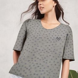 MACK JONNEY Women Geometric Printed Round Neck Cotton Oversized T-shirt-picture-18