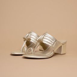 ERIDANI Women Ethnic Block Woven Design Mules Heels-3