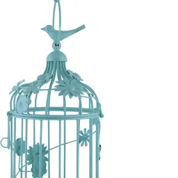 Turquoise Bird Cage Lantern with Floral Vine Small Single, with Hanging Chain Blue Metal Hanging Lantern-30