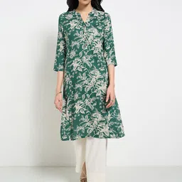 RANGMANCH BY PANTALOONS Floral Printed Mandarin Collar Kurta-picture-16