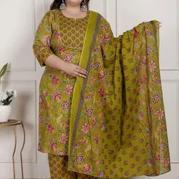 Swasti Women Floral Printed Cotton Kurta with Trousers & Dupatta-picture-34