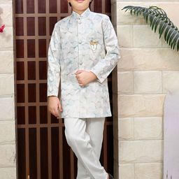 BT DEZINES Boys Floral Embroidered Sequined Sherwani Set-image-74