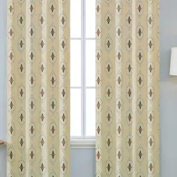 Ville Style Unisex Set Of 2 Cream-Coloured Geometric Ripple Fold Window Curtain-21
