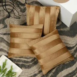 SOKNACK Camel Brown 3 Pieces Striped Velvet Square Cushion Covers-picture-33