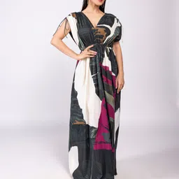 POPPI Women Tropical Printed V neck Maxi Dress-picture-31