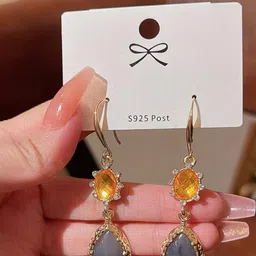 AKISON JEWELS Women Grey & Orange Oval Drop Earrings-22