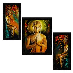 Indianara Gold-Toned & Green 3 Piece Canvas Religious Wall Paintings-picture-18