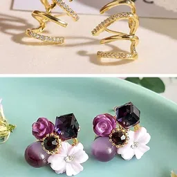 kazare Set Of 2 Gold-Plated Contemporary Shaped Drop Earrings-55