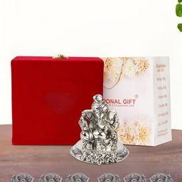 INTERNATIONAL GIFT Silver-Toned 7 Pcs Lord Ganesha With Pagdi Religious Idol Showpiece-image-36