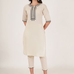 Brownverse Ethnic Motifs Embroidered Regular Straight Kurta with Pyjamas-image-49