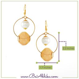 BeAbhika Gold-Plated Pearls Contemporary Mesh Drop Earrings image 2