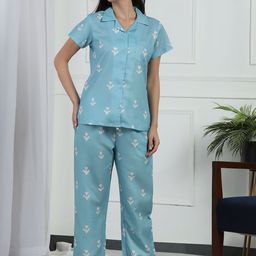 House of Comfort Women Floral Printed Shirt & Pyjamas Night suit-image-96