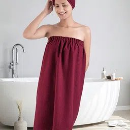 MYTRIDENT Maroon Bath Robe With HeadWrap-15
