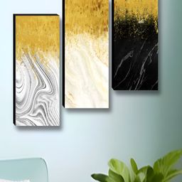 Myntra Elegant Homes Grey & Gold-Toned 3 Piece Wood Abstract Wall Paintings-image-70