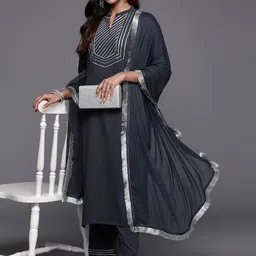 Varanga Yoke Design Gotta Patti Straight Kurta & Trousers With Dupatta-50